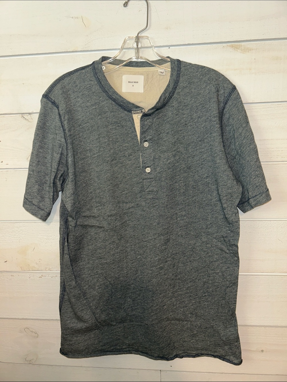 Billy Reid Short Sleeve Henley Shirt - Dark Charcoal